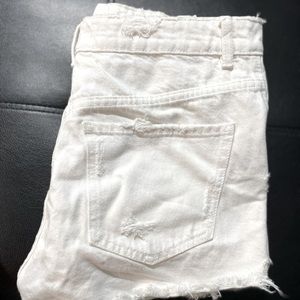 Zara White Distressed shorts